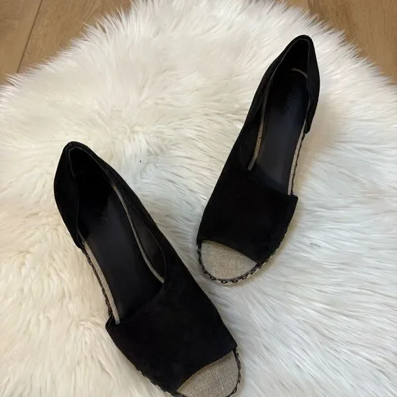 [Vince] Espadrille Black Peep Toe Wedges - Size 10